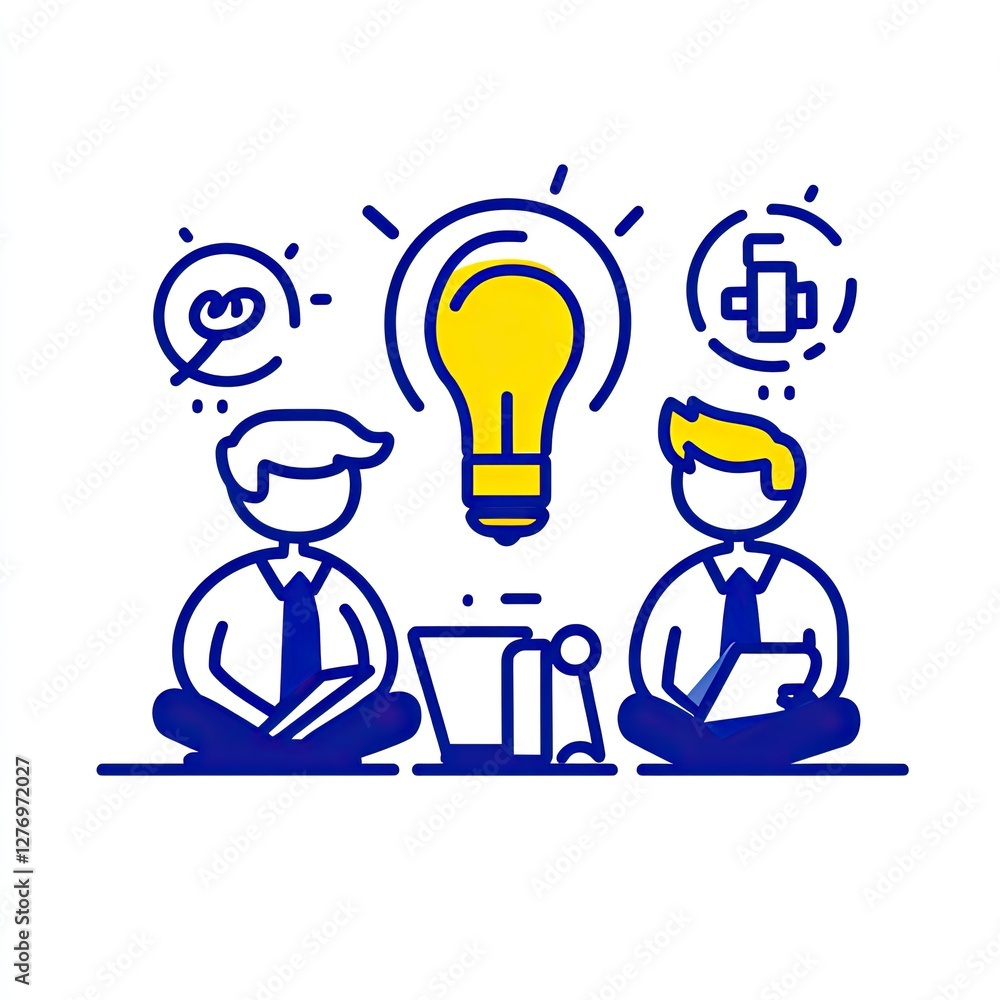 People brainstorming sitting with lightbulb, idea concept. Possible business presentation material People brainstorming sitting with lightbulb, idea concept. Possible business presentation material
