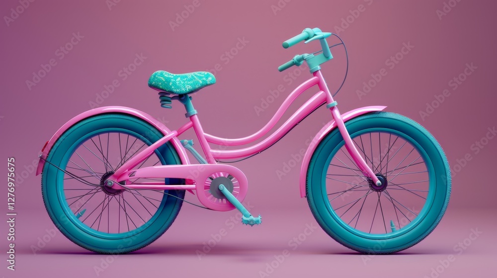 Brightly colored bicycle with retro design on a vibrant pink backdrop showcasing playful aesthetics Brightly colored bicycle with retro design on a vibrant pink backdrop showcasing playful aesthetics