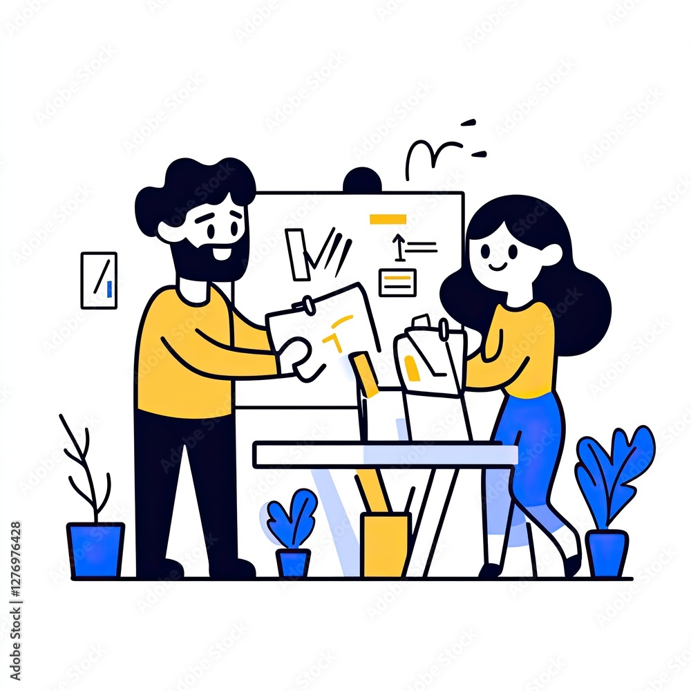Teamwork Two people collaborate in front of whiteboard to brainstorm ideas in office Teamwork Two people collaborate in front of whiteboard to brainstorm ideas in office