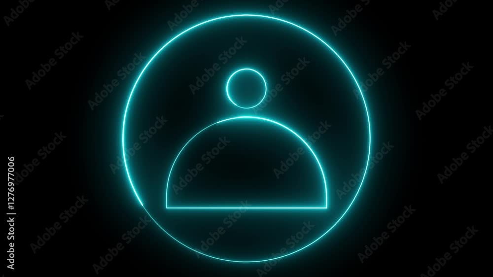 neon cyan aqua color user icon animation man people face male profile contact sign symbol on black background neon cyan aqua color user icon animation man people face male profile contact sign symbol on black background