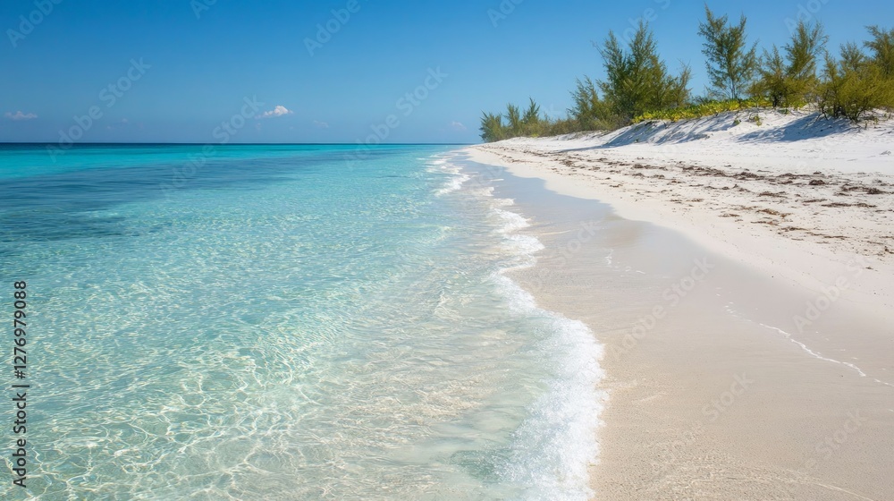 Fototapeta premium Serene Tropical Beach with Crystal Clear Water and White Sand