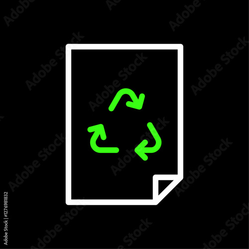 Recycle paper vector icon in line style design for website, app, UI, isolated on black background. Editable stroke. Vector illustration.