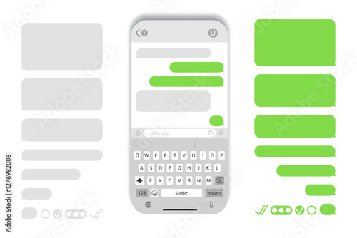 Smart Phone chatting sms template bubbles. Chat message app for smartphone. Smartphone with messenger app.