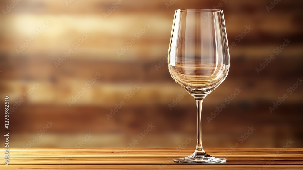 Elegant wine glass on wooden table with warm blurred background Elegant wine glass on wooden table with warm blurred background