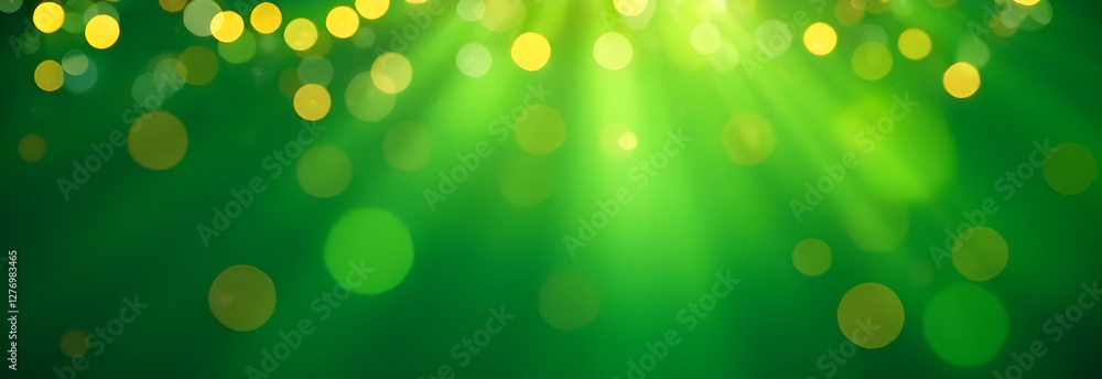 A Vibrant Green Background Featuring Beautiful Sparkling Lights and a Bokeh Effect