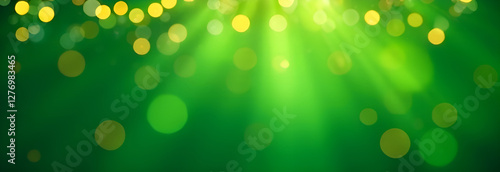 Obraz na płótnie A Vibrant Green Background Featuring Beautiful Sparkling Lights and a Bokeh Effect w salonie