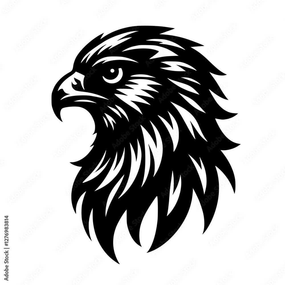 Obraz premium Falcon Head Silhouette SVG, Black Bird of Prey Vector Art, Minimalist Hawk Logo Design
