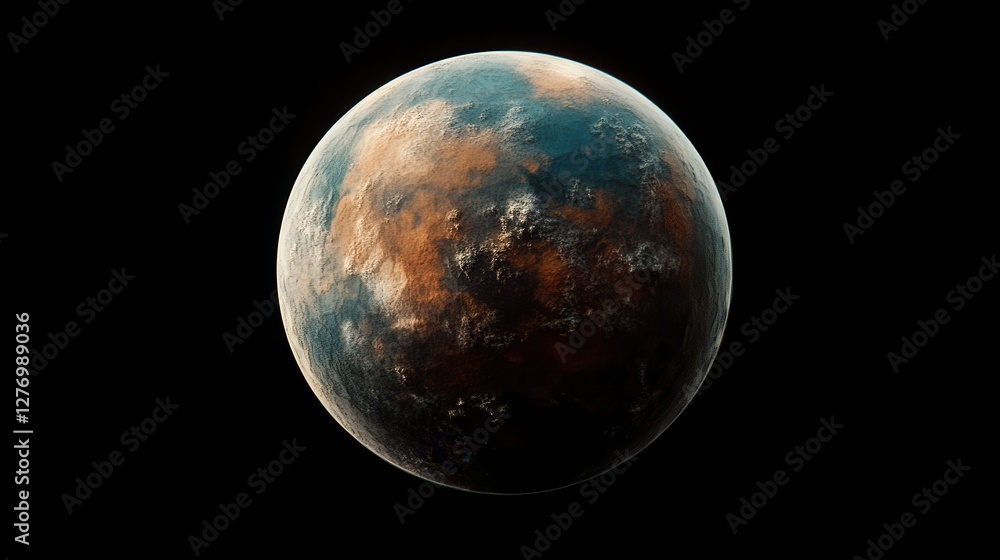 Mysterious alien planet with barren surface and clouds in space Mysterious alien planet with barren surface and clouds in space