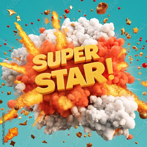 comic explosion with superstar in bold golden letters