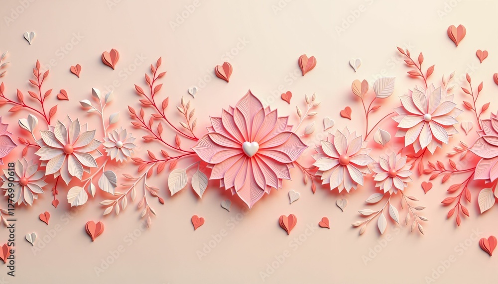 Fototapeta premium Ornate floral wedding border with hearts and elegant design, romance