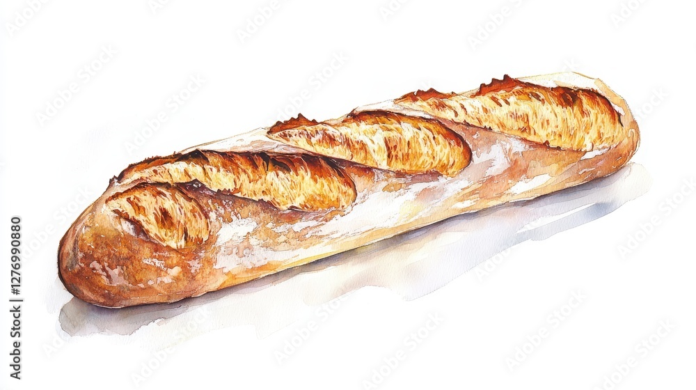Crisp golden baguette on white background showcasing bakery freshness and artisan craftsmanship Crisp golden baguette on white background showcasing bakery freshness and artisan craftsmanship