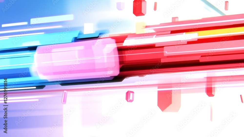 Fototapeta premium Abstract movement of geometric figures. Visualization of the process. Background is colorful