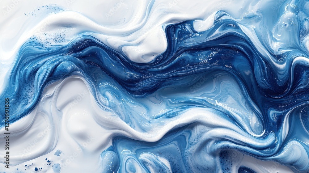 Obraz premium Blue and white abstract fluid art with swirling patterns and dynamic movement