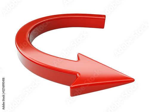 Red Curved Arrow Icon – 3D Directional Symbol, Return, Rotate photo