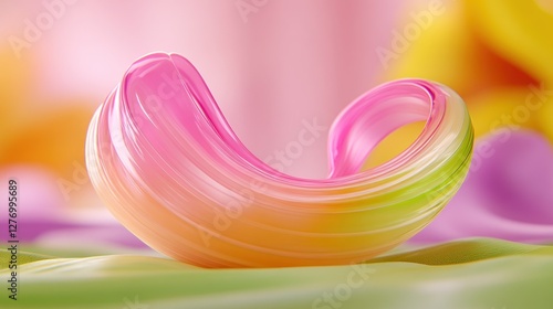 Abstract swirl in pink and yellow gradient over a green surface for creative background and design use