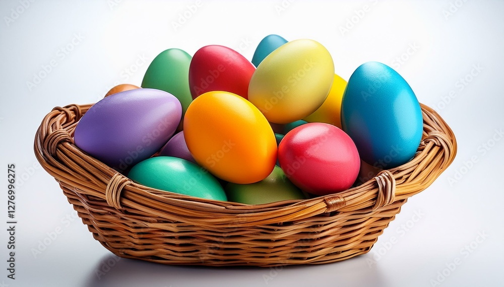 Naklejka premium Cesta de ovos de páscoa em fundo branco