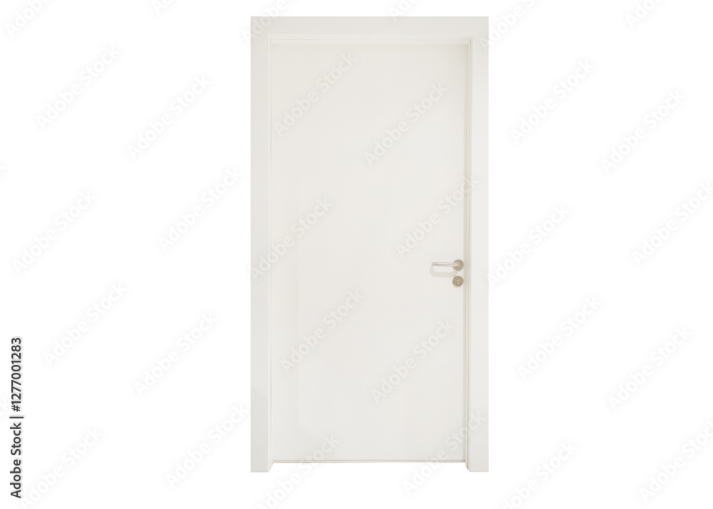 Minimalist White Door with Silver Handle Isolated on White Minimalist White Door with Silver Handle Isolated on White