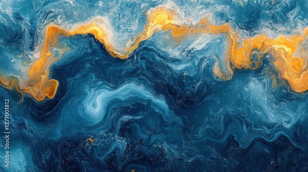 Abstract painting with blue and orange swirling patterns in oceanic style Abstract painting with blue and orange swirling patterns in oceanic style