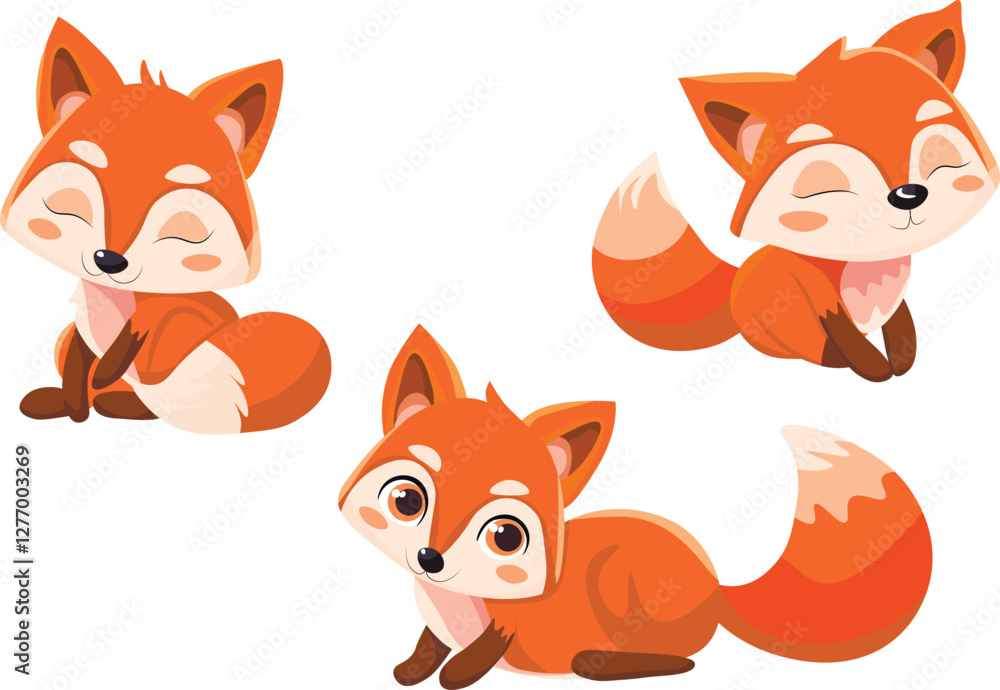 Cute fox set. stickers. vector illustration Cute fox set. stickers. vector illustration