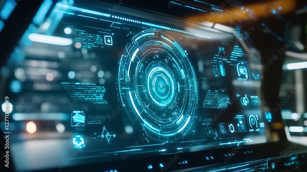 Futuristic HUD interface with digital data and circular display. Futuristic HUD interface with digital data and circular display.