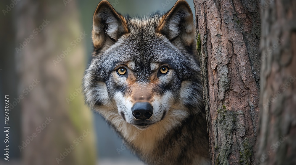 Fototapeta premium A wolf seeing through the trees