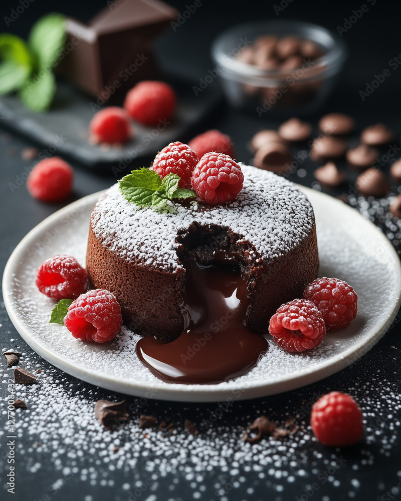 chocolate lava cake with raspberries chocolate lava cake with raspberries