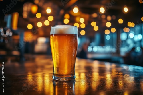 Craft Beer Glass Illuminated by Warm Lights in a Cozy Bar Setting During the ...