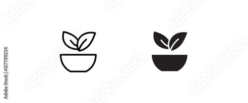 Organic ingredients green leaf bowl. vegan food or natural food ingredients, organic bio pharmacy and natural skin care cosmetic product icons editable stroke, flat design style isolated on white