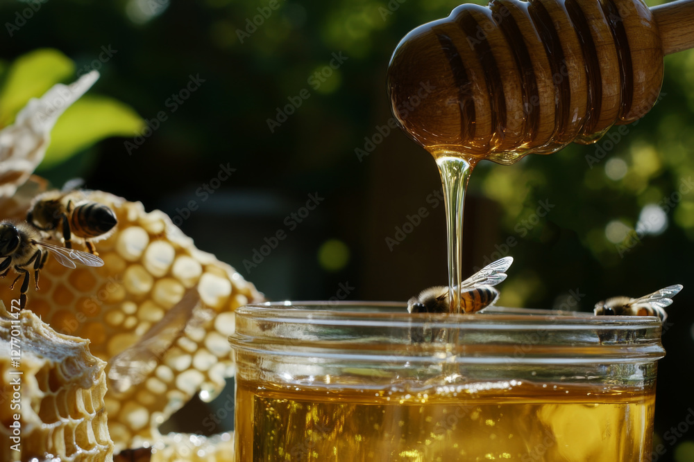 dripping honey, bees, honeycomb. Honeybees approaching dripping honeycomb. photography with soft focus edges, subtle grain dripping honey, bees, honeycomb. Honeybees approaching dripping honeycomb. photography with soft focus edges, subtle grain