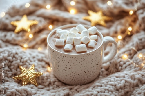 Cozy Hot Chocolate With Marshmallows and Festive Decorations During Winter Ev...