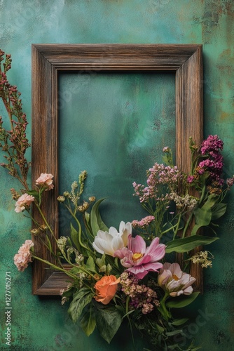 Vase of Fresh Flowers Beside Empty Picture Frame