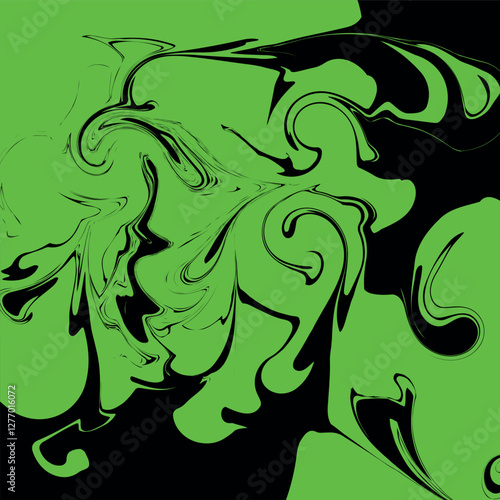 Bright acid background with green and black colors. Marble futuristic illustration. Splashes and stains of paint