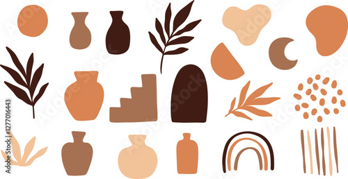 Modern organic shapes, boho clip art decorative elements trendy minimalist vector illustration set, isolated
