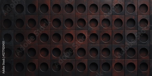 Abstract Wall Panel with Circular Indentations in Dark Rustic Tones Texture Architectural Element
