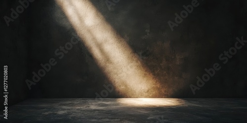 Beam of Light Illuminating a Dark Room Interior Space Creating Contrasting Shadows and Texture