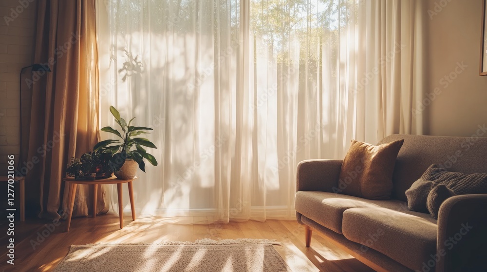 Fototapeta premium Cozy Living Room with Natural Light and Minimalist Decor