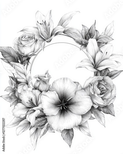 Wallpaper Mural Elegant floral wreath with roses and lilies for decoration and design Torontodigital.ca