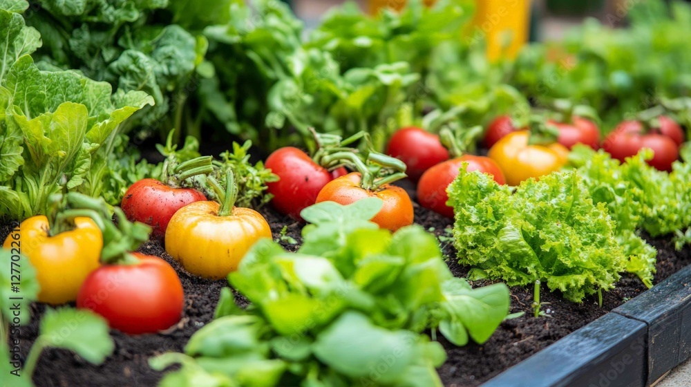 Fresh Organic Vegetables Growing in a Home Garden Setting Fresh Organic Vegetables Growing in a Home Garden Setting