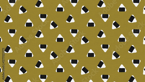 retro pop Japanese onigiri / rice ball motif seamless pattern, vector graphic resources, 16:9 widescreen wallpaper / backdrop,