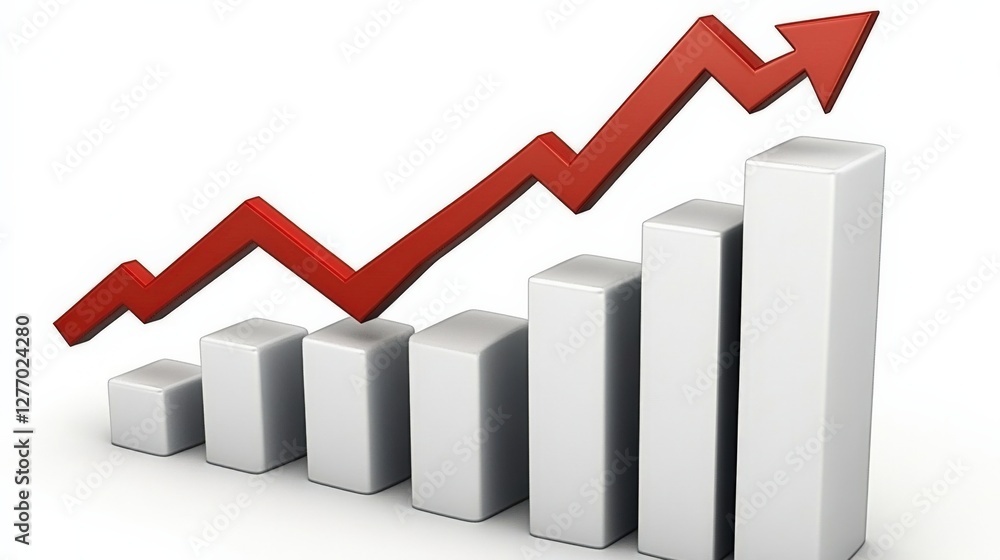 3D Bar Graph with Rising Trend Arrow Illustrating Business Growth and Success Metrics 3D Bar Graph with Rising Trend Arrow Illustrating Business Growth and Success Metrics