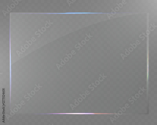 Glass transparent overlay with realistic glare and light reflection effect.	