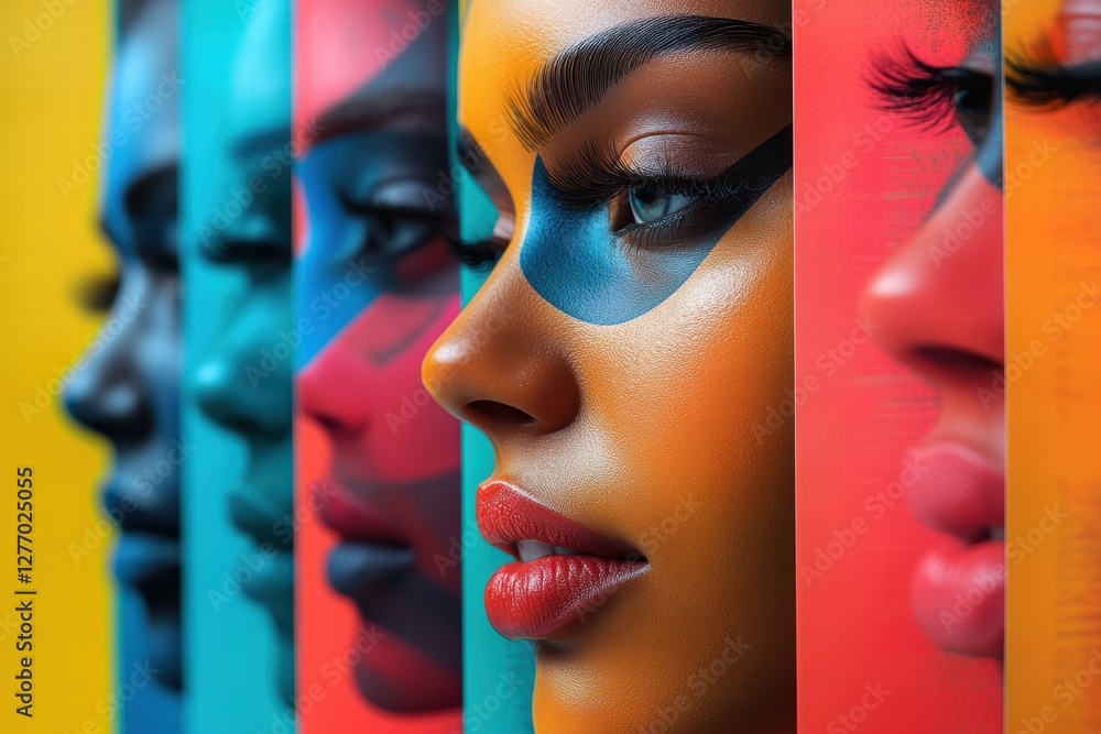 Obraz premium Graphic layouts for vibrant promotional flyers showcasing colorful facial art styles