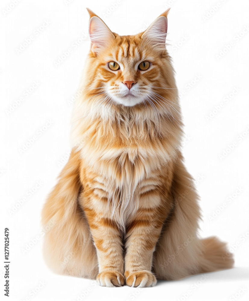 Majestic Ginger Maine Coon Cat Sitting Elegantly on a Transparent Background for Pet Stock Photography Majestic Ginger Maine Coon Cat Sitting Elegantly on a Transparent Background for Pet Stock Photography