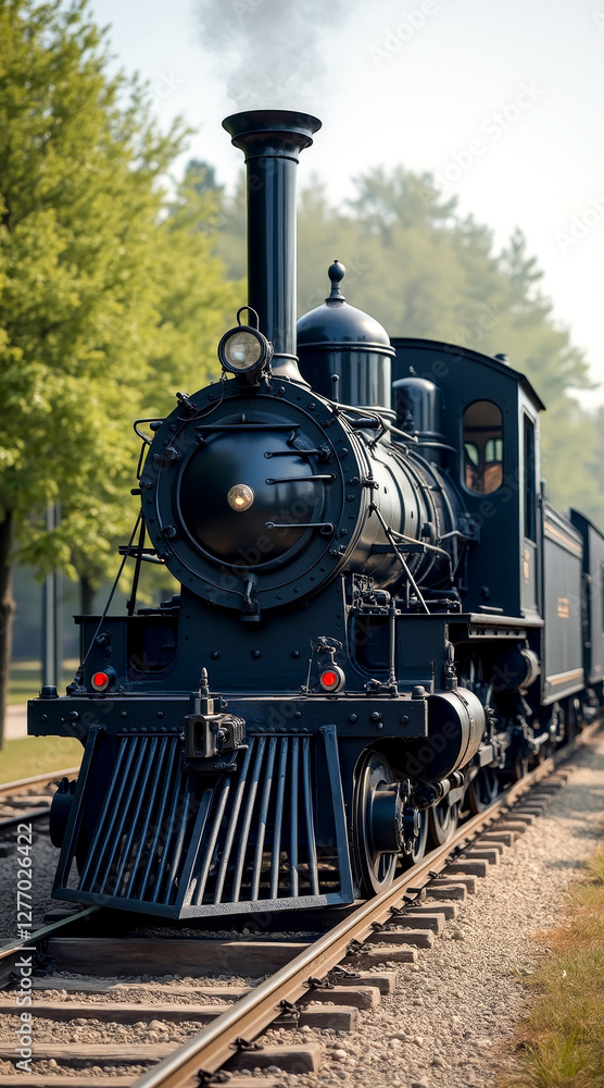 Fototapeta premium vintage black locomotive on the tracks