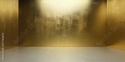 Golden Room Interior with Reflective Walls and Light Floor Surfaces Elegant and Luxurious Design