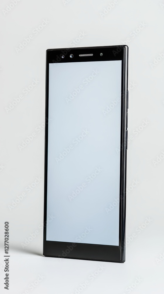 Sleek Black Smartphone with Blank Screen on White Background Sleek Black Smartphone with Blank Screen on White Background