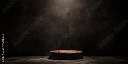 Spotlighted Circular Chocolate Cake on Dark Surface Under Dramatic Lighting Food Photography Style Image photo