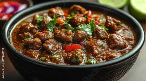 Tender Beef Stew with Vegetables in Rich Gravy. Generative AI