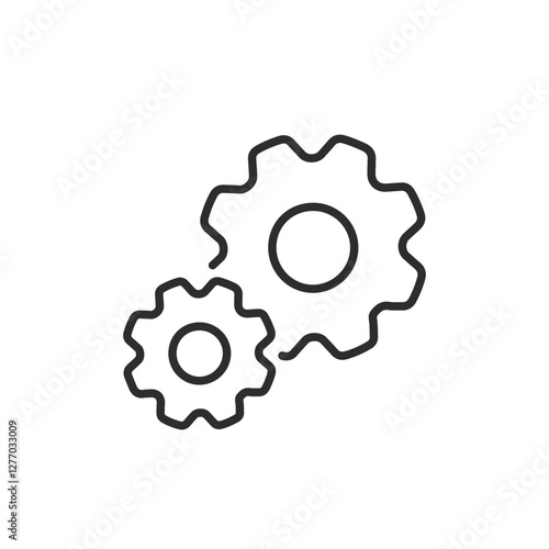 A sleek web icon representing data analysis features two intertwined gears in a clean line style, symbolizing essential processes, precision, and systematic thinking in analytical tasks