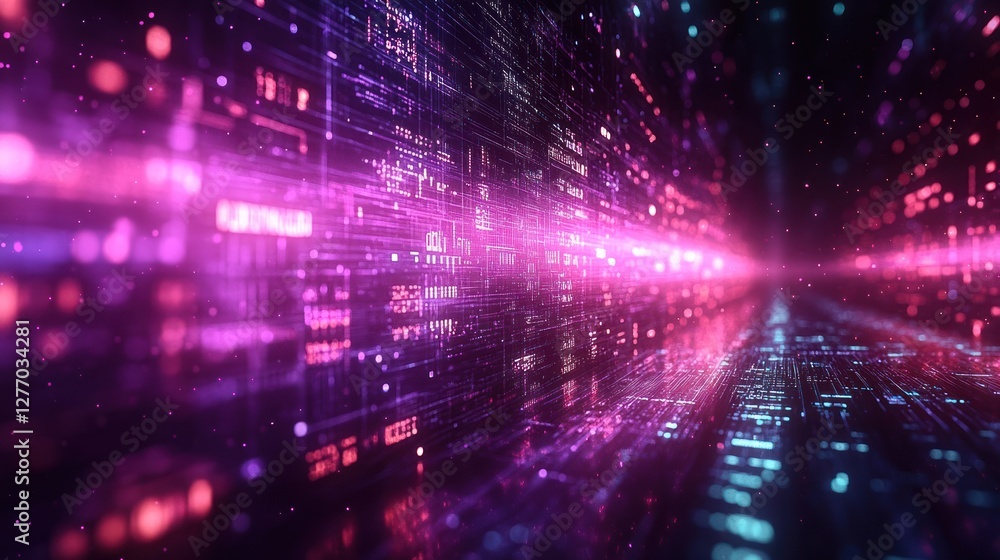 Fototapeta premium Abstract digital tunnel, glowing with vibrant colors and complex data streams.